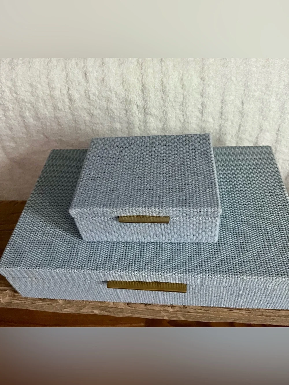 Pottery Barn Set Hampton Jewelry Boxes Small + Medium Chambray Blue NWT Bundle
